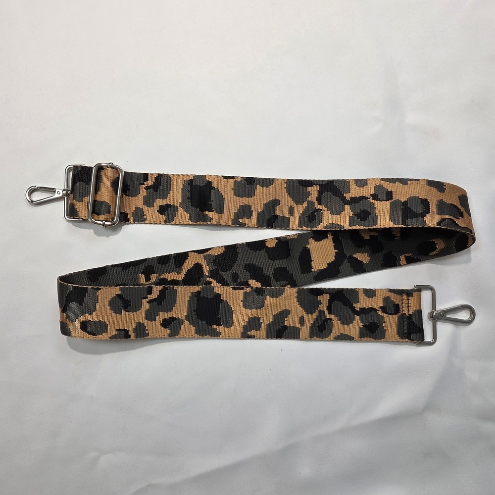 Leopard Print Adjustable Wide Guitar Purse Strap Silver Hardware Tan Grey Black